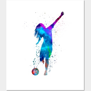 Woman footballer in watercolor Posters and Art